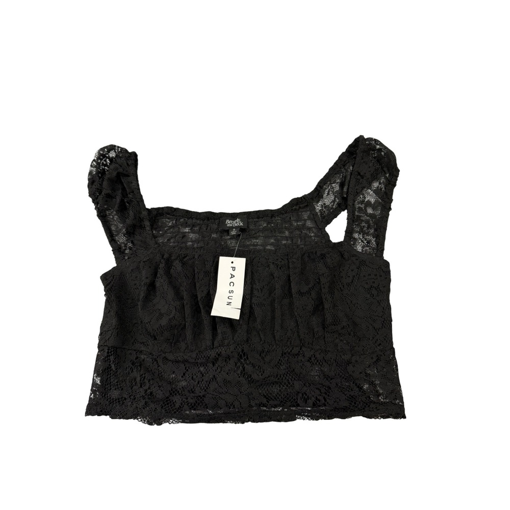 Beverly and Beck PacSun Black Lace Crop Top Square Neck Smocked Small MSRP $34